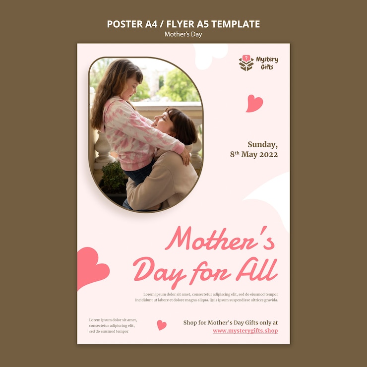 PSD grátis modelo de banner do dia das mães com formas de coração