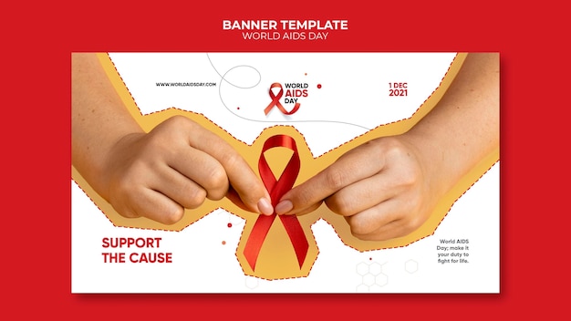 Modelo de banner do dia mundial da aids com detalhes em vermelho