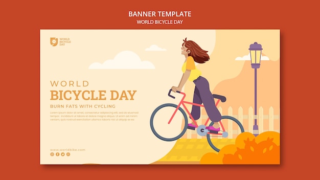 Modelo de banner do dia mundial da bicicleta de design plano