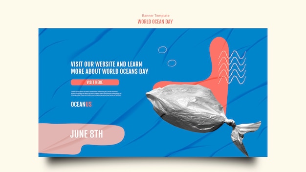 PSD grátis modelo de banner do dia mundial do oceano de design plano