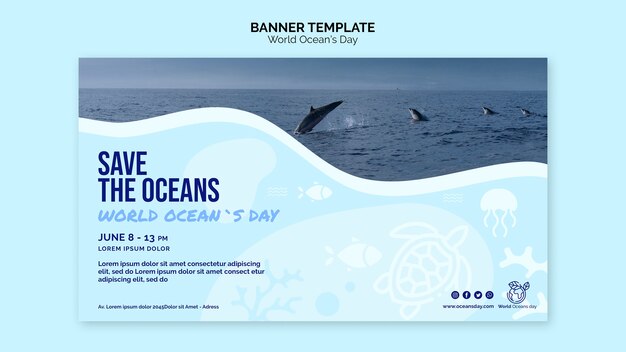 Modelo de banner do dia mundial do oceano