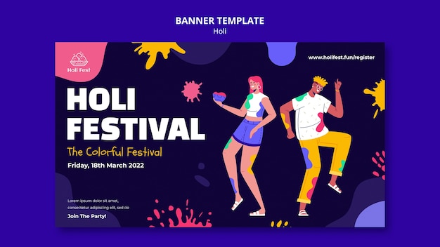 Modelo de banner do festival de holi feliz