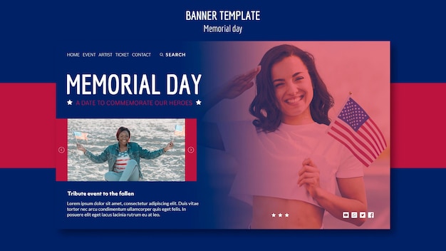 PSD grátis modelo de banner do memorial day