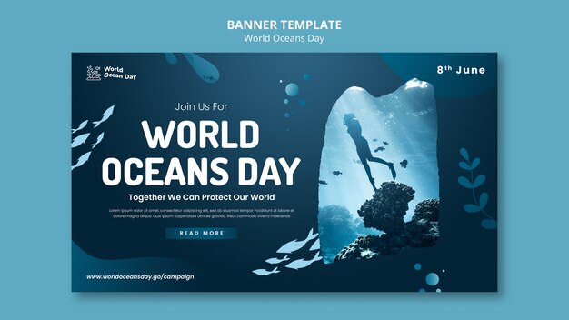 Modelo de banner do mundo oceano dia