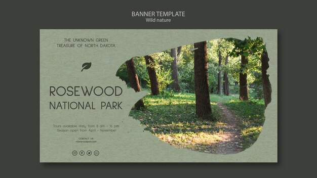 Modelo de banner do Parque Nacional de Jacarandá com natureza e árvores