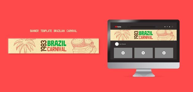 PSD grátis modelo de banner do youtube carnaval brasileiro