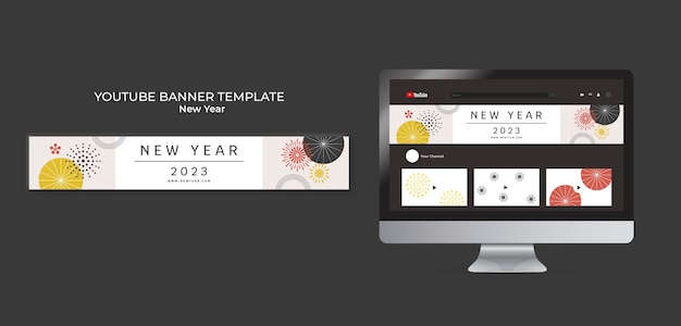 PSD grátis modelo de banner do youtube de ano novo de design plano