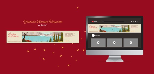 Modelo de banner do youtube de celebração de outono com paisagem