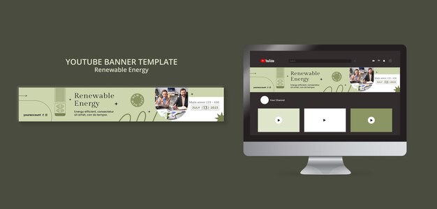 Modelo de banner do youtube de conceito de energia renovável