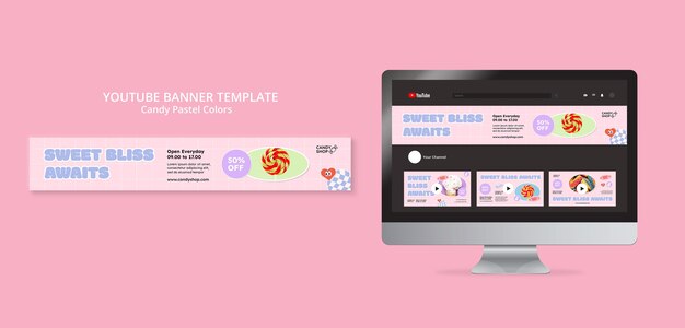 Modelo de banner do youtube de cores pastel doces