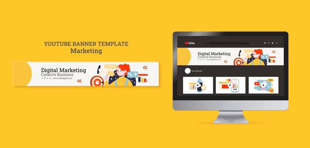Modelo de banner do youtube de empresa de negócios de marketing