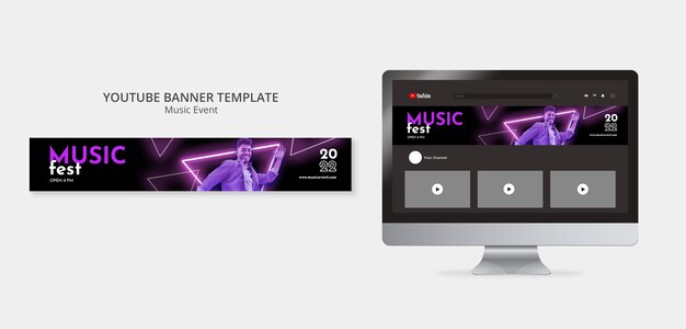 Modelo de banner do youtube de evento de música gradiente