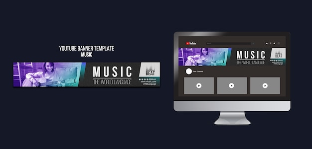 Modelo de banner do youtube de evento de música gradiente