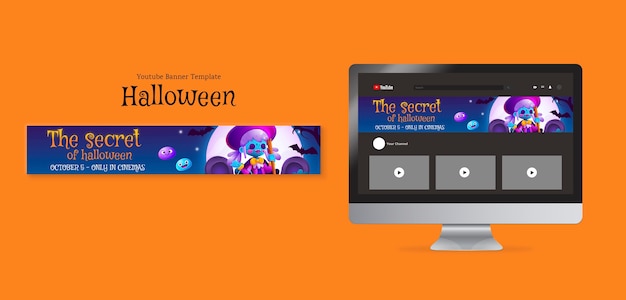 PSD grátis modelo de banner do youtube de evento secreto de halloween