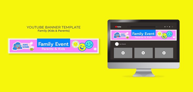 PSD grátis modelo de banner do youtube de eventos e atividades familiares
