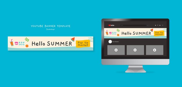 Modelo de banner do youtube de férias de verão