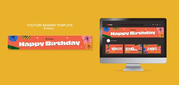 Modelo de banner do youtube de festa de aniversário de design plano