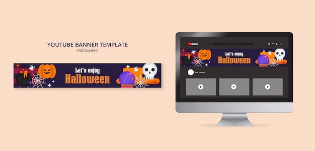 PSD grátis modelo de banner do youtube de halloween design plano