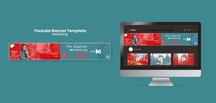 PSD grátis modelo de banner do youtube de marketing digital