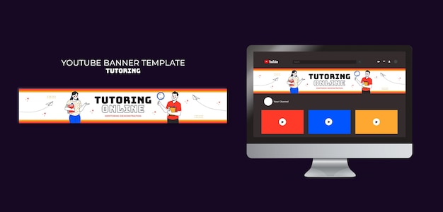 PSD grátis modelo de banner do youtube de trabalho de tutoria de design plano