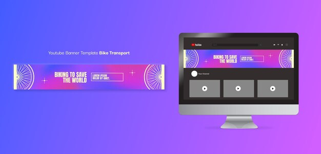 Modelo de banner do youtube de transporte de bicicleta gradiente