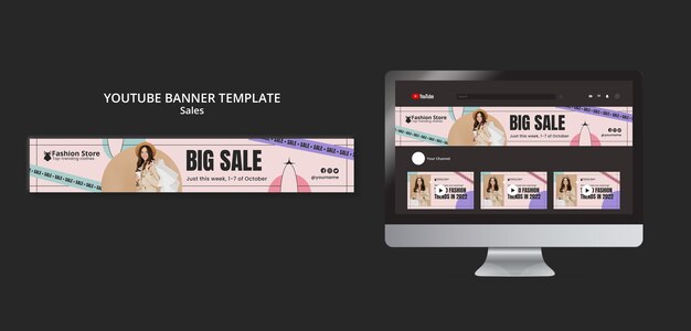 Modelo de banner do youtube de venda de moda feminina
