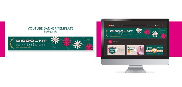 Modelo de banner do youtube de venda de primavera de design plano