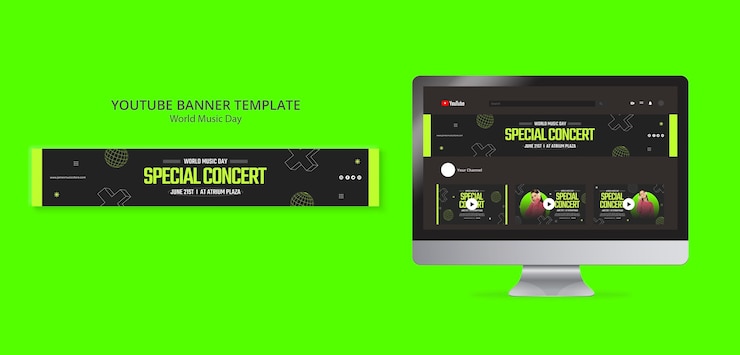 PSD grátis modelo de banner do youtube do dia mundial da música