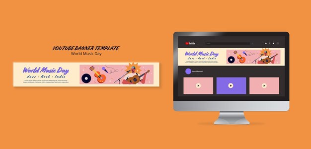 Modelo de banner do youtube do dia mundial da música