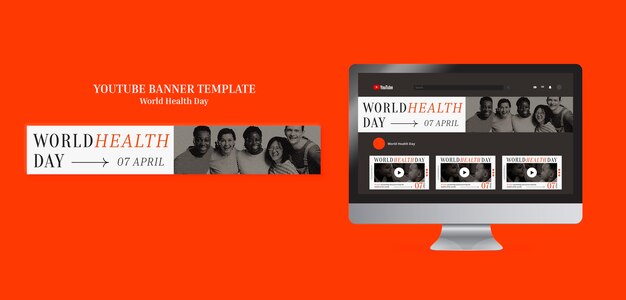 PSD grátis modelo de banner do youtube do dia mundial da saúde