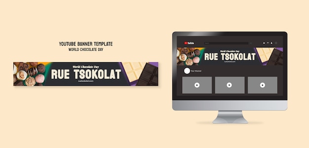 PSD grátis modelo de banner do youtube do dia mundial do chocolate