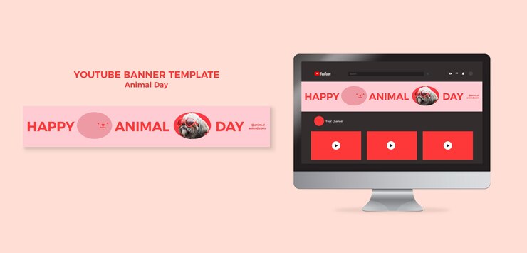 PSD grátis modelo de banner do youtube do dia mundial dos animais com cachorro