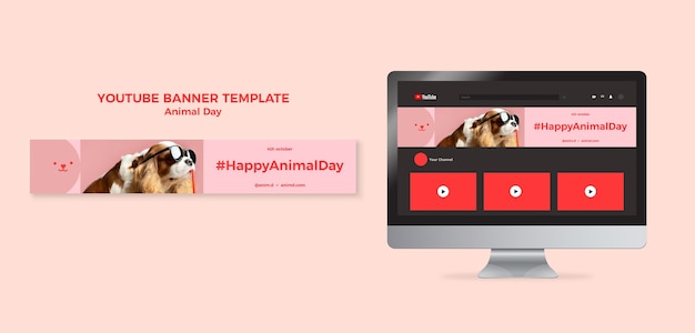 Modelo de banner do youtube do dia mundial dos animais com cachorro