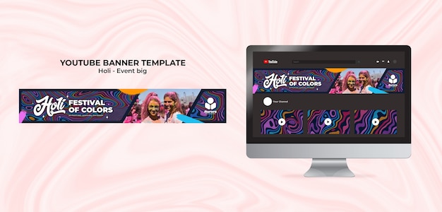 Modelo de banner do youtube do festival holi