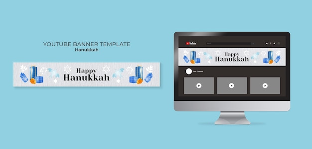 PSD grátis modelo de banner do youtube para a celebração de hanukkah