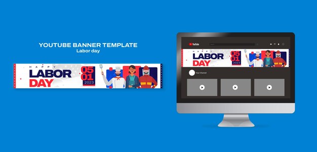 Modelo de banner do YouTube para a celebração do Dia do Trabalho