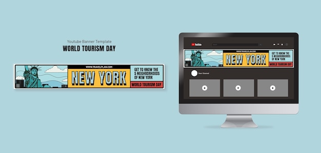 Modelo de banner do youtube para celebração do dia mundial do turismo