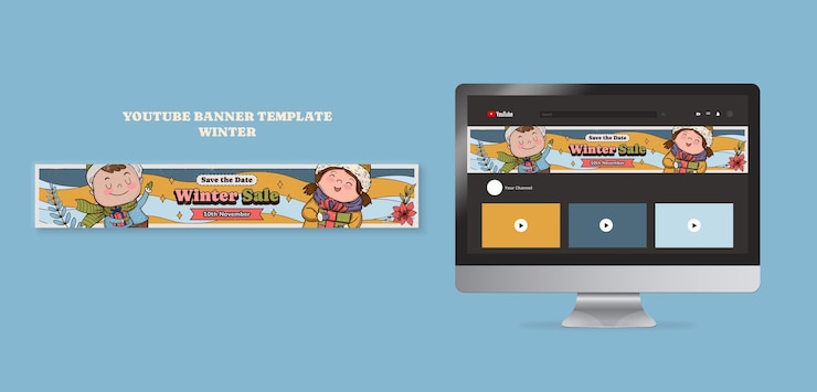 PSD grátis modelo de banner do youtube para temporada de inverno