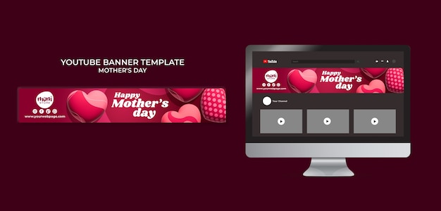 Modelo de banner do youtube realista para o dia das mães