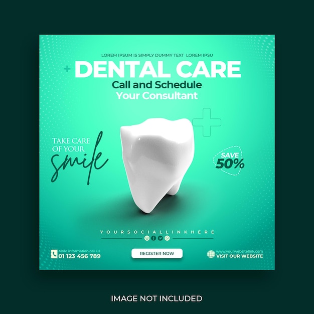 Modelo de banner e mídia social de dentista e saúde