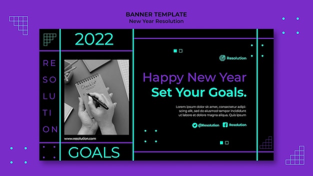 PSD grátis modelo de banner escuro com resoluções de ano novo