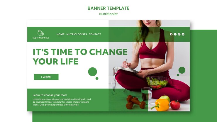 PSD grátis modelo de banner horizontal com aconselhamento nutricionista