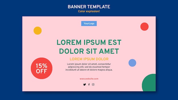 Modelo de banner horizontal com cores fortes