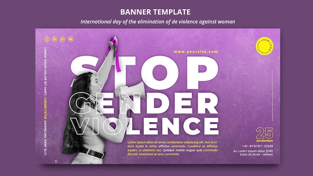 PSD grátis modelo de banner horizontal com foto para acabar com a violência contra mulheres