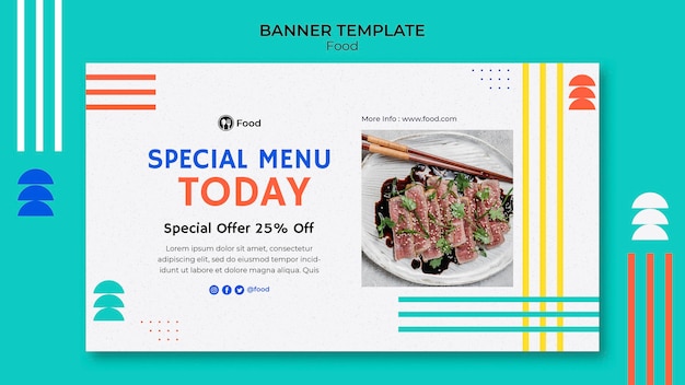 PSD grátis modelo de banner horizontal com pratos da culinária asiática