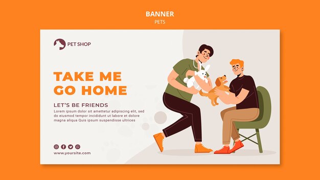 Modelo de banner horizontal de adoção de pet shop