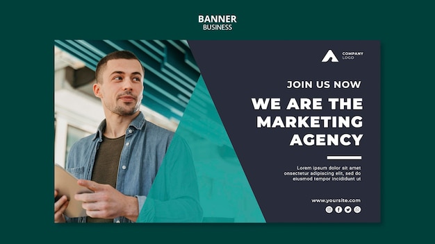Modelo de banner horizontal de agência de marketing