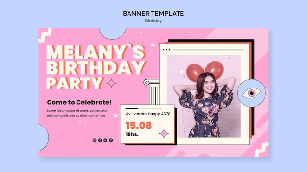 Modelo de banner horizontal de aniversário
