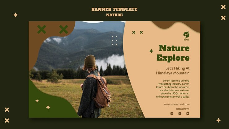 PSD grátis modelo de banner horizontal de aventura da natureza com cores de camuflagem