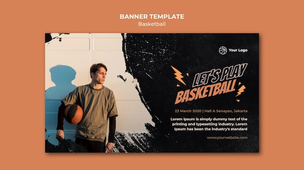 Modelo de banner horizontal de basquete